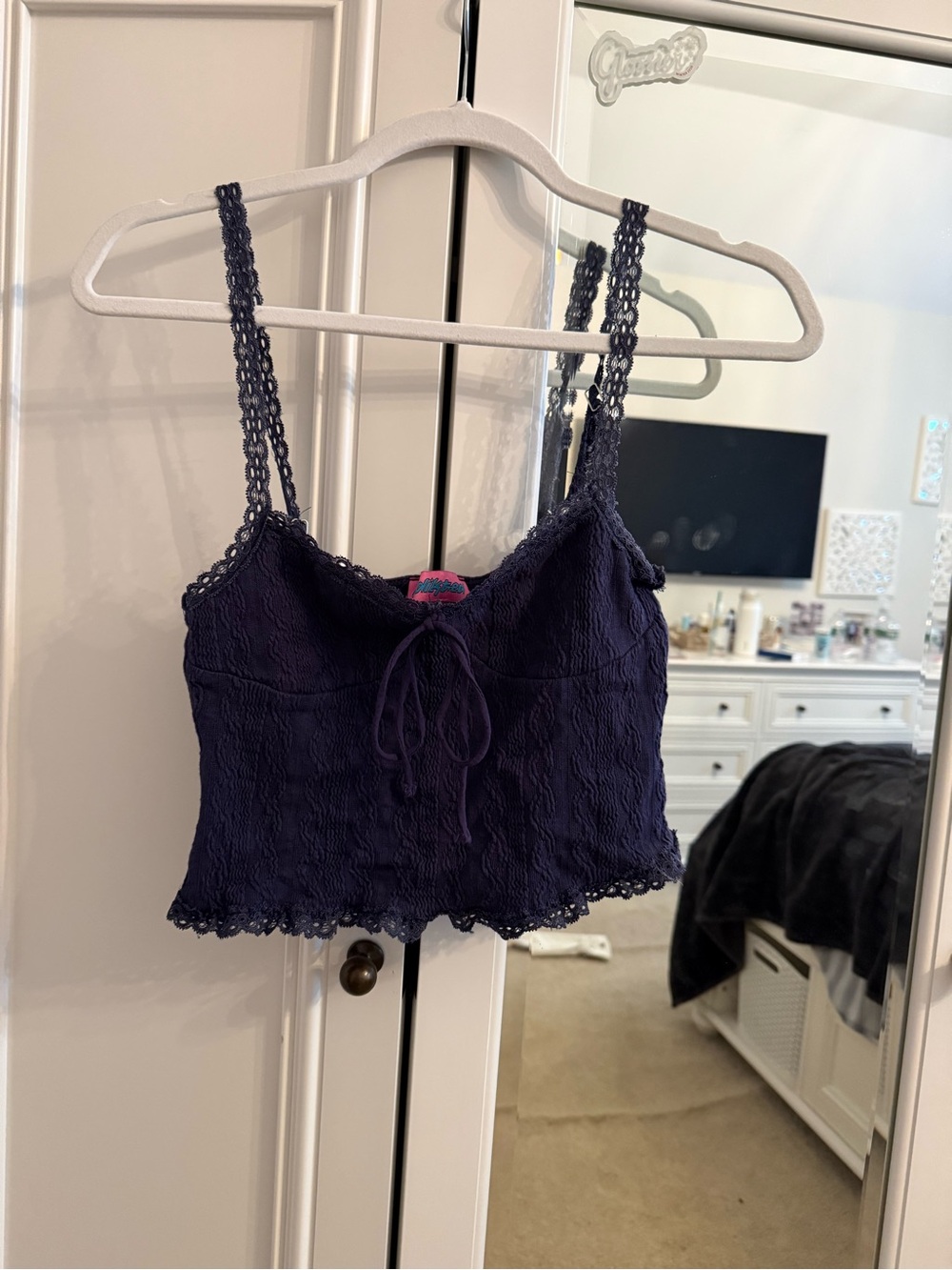 Dark blue Lace Trim Cropped Tank Top